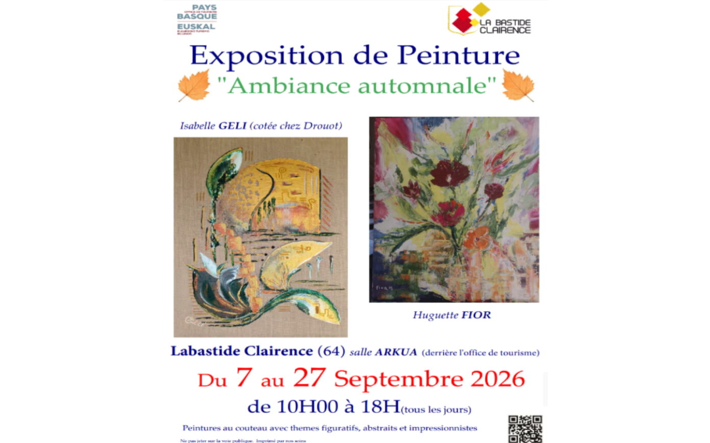 Exposition de Peinture au couteau Place des Arceaux La Bastide-Clairence