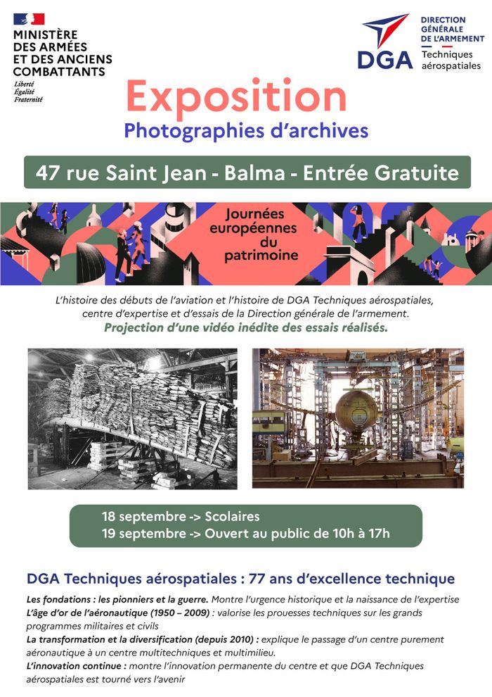 Exposition de photos d&rsquo;archives retraçant l&rsquo;histoire des essais réalisés sur des matériels militaires depuis le début de l&rsquo;aviation., DGA Techniques aérospatiales, Balma