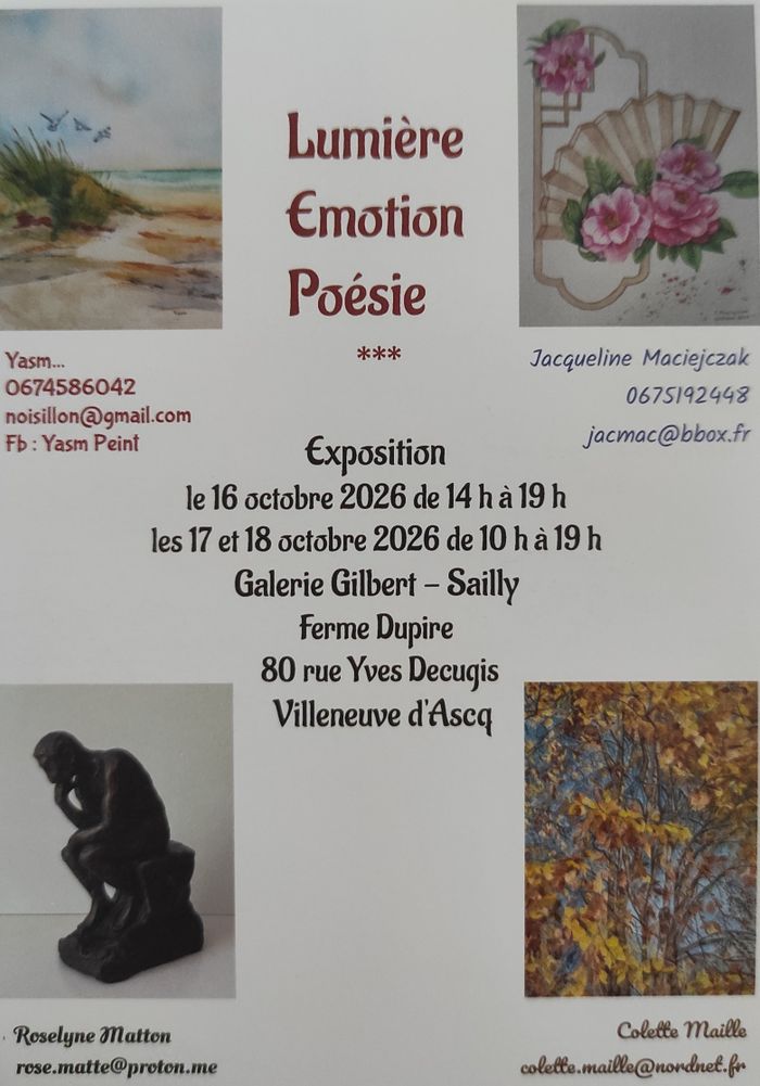 Exposition Lumière, émotion, poésie, Galerie Gilbert-Sailly – Ferme Dupire, Villeneuve-d’Ascq