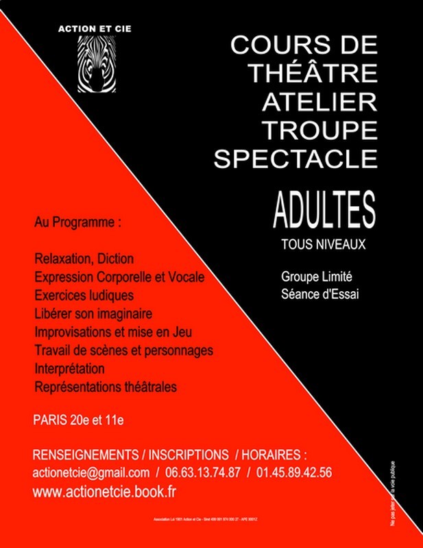 Séance d&rsquo;essai Atelier Théâtre Adulte le lundi 14 septembre Paris 20e theatre de l&rsquo;echo