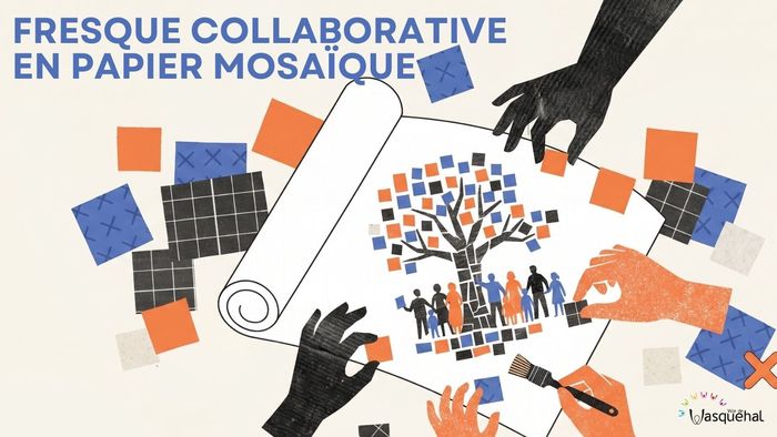 Fresque collaborative en papier mosaïque, Bibliothèque du Capreau, Wasquehal