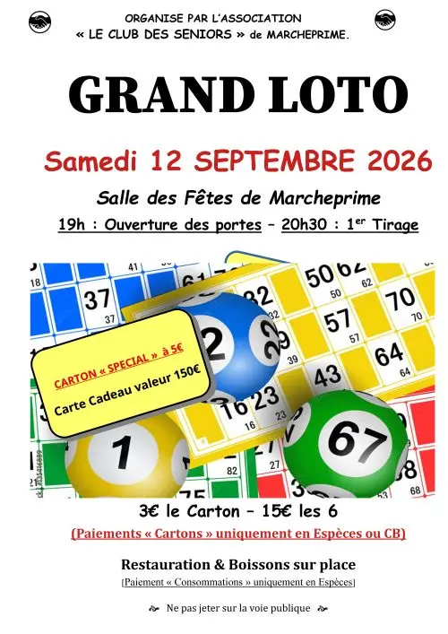 Grand loto Salle des fêtes Marcheprime