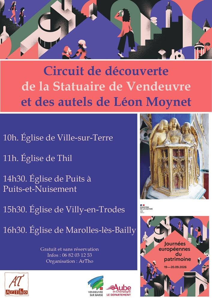 JEP Circuit découverte de la Statuaire de Vendeuvre-sur-Barse et des autels de Léon Moynet Ville-sur-Terre