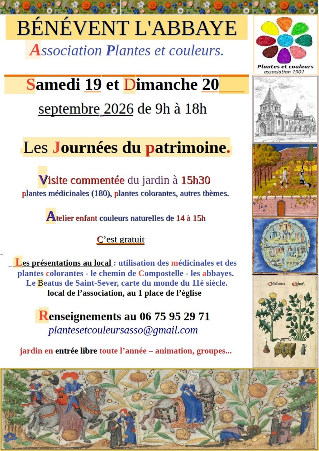 Journées du Patrimoine accueil et visite au jardin et à l’atelier Bénévent-l’Abbaye