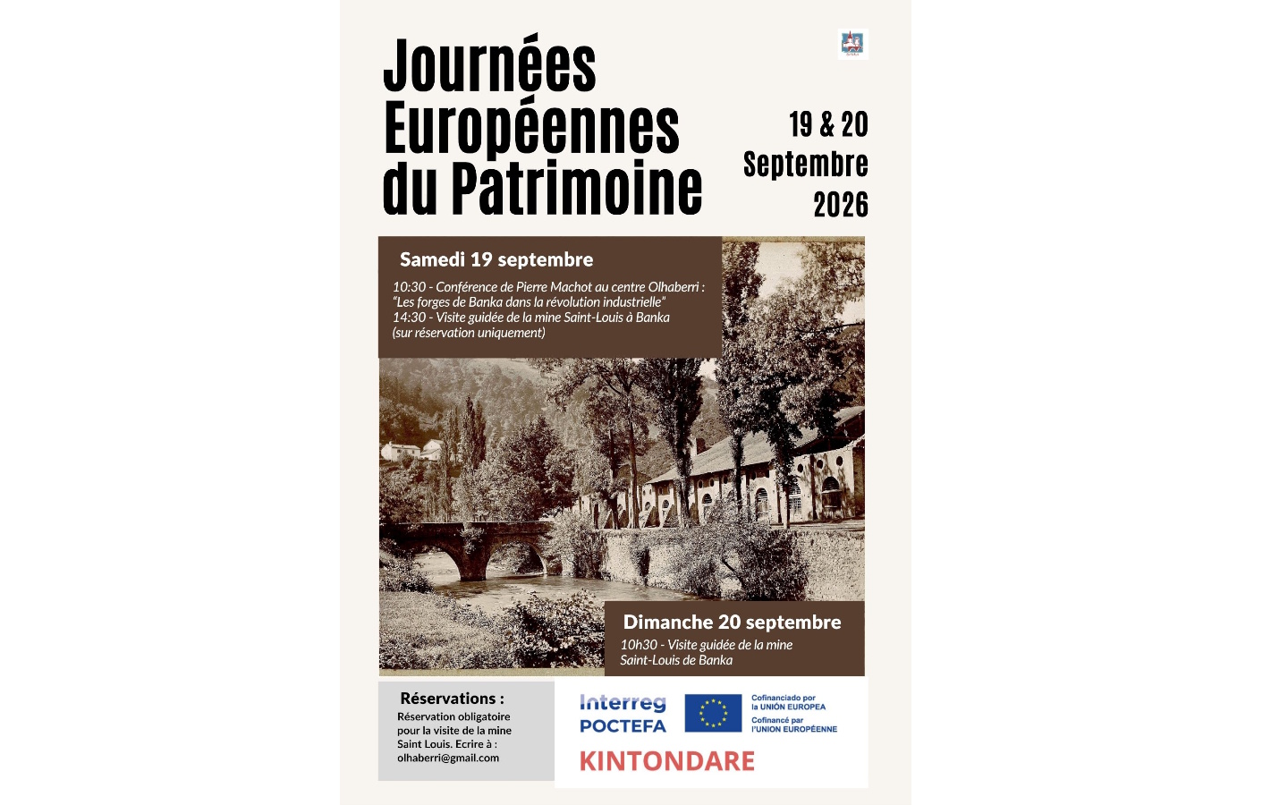 Journées Européennes du Patrimoine conférence et visite guidée de la mine Saint-Louis Centre Olhaberri Banca 2026-09-19