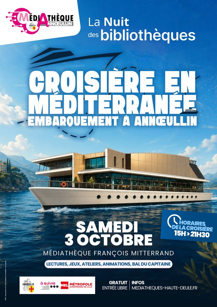 La Nuit des Bibliothèques – Croisière en Méditerranée – Embarquement à Annoeullin, Médiathèque François Mitterrand à Annoeullin, Annœullin