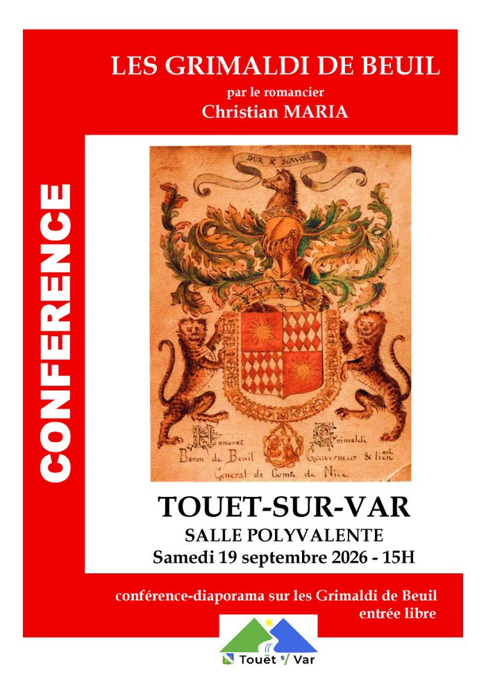 « La saga des Grimaldi de Beuil » par le romancier historien, Christian Maria, Salle polyvalente TOUË-SUR-VAR, Touët-sur-Var