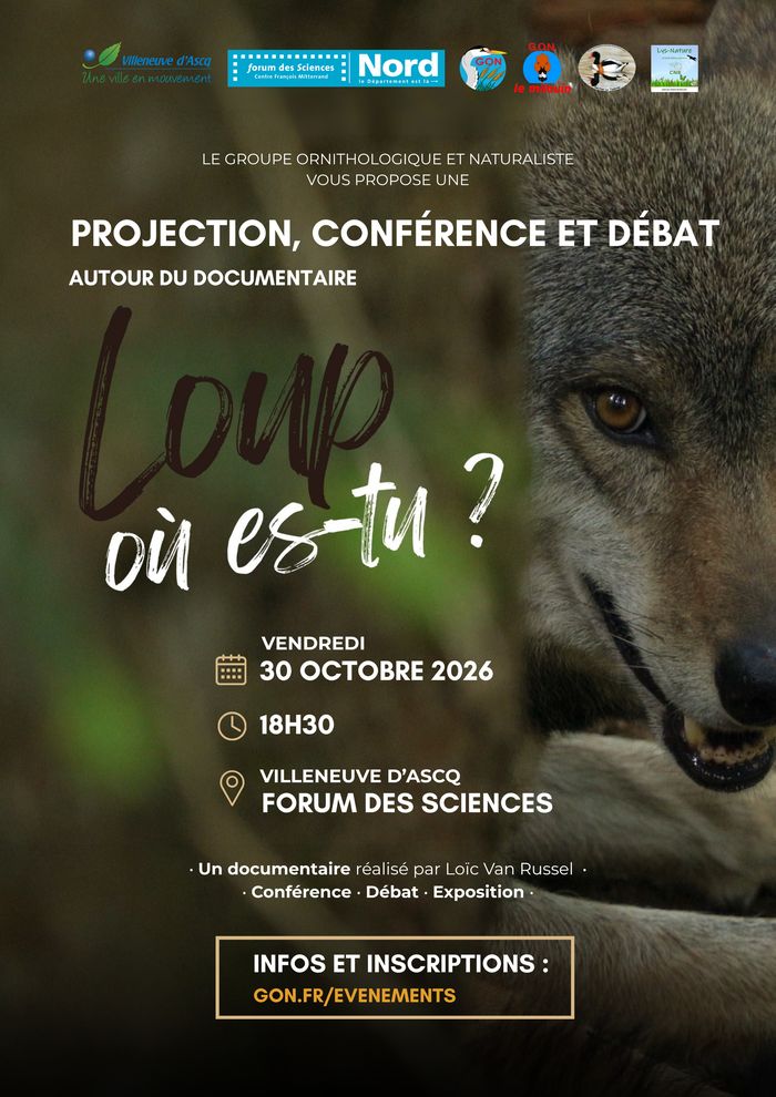 Le loup dans la région : projection, conférence-débat et exposition, Forum départemental des Sciences, Villeneuve-d’Ascq