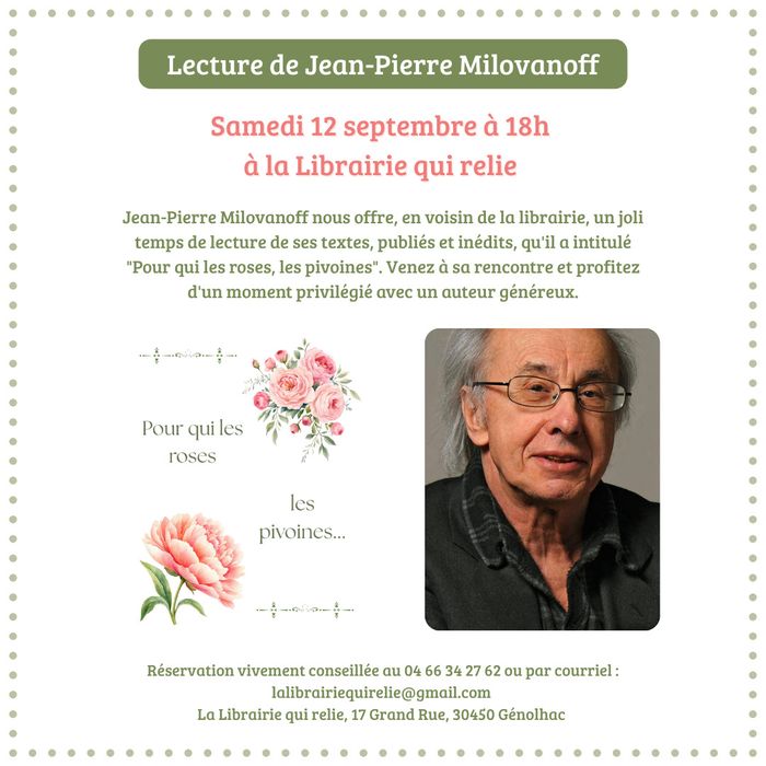 Lecture « Pour qui les roses, les pivoines », La Librairie qui relie, Génolhac