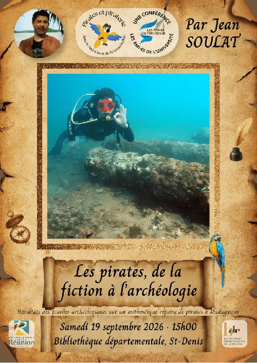 Les pirates, de la fiction à l’archéologie par Jean SOULAT, Bibliothèque départementale de La Réunion, Saint-Denis