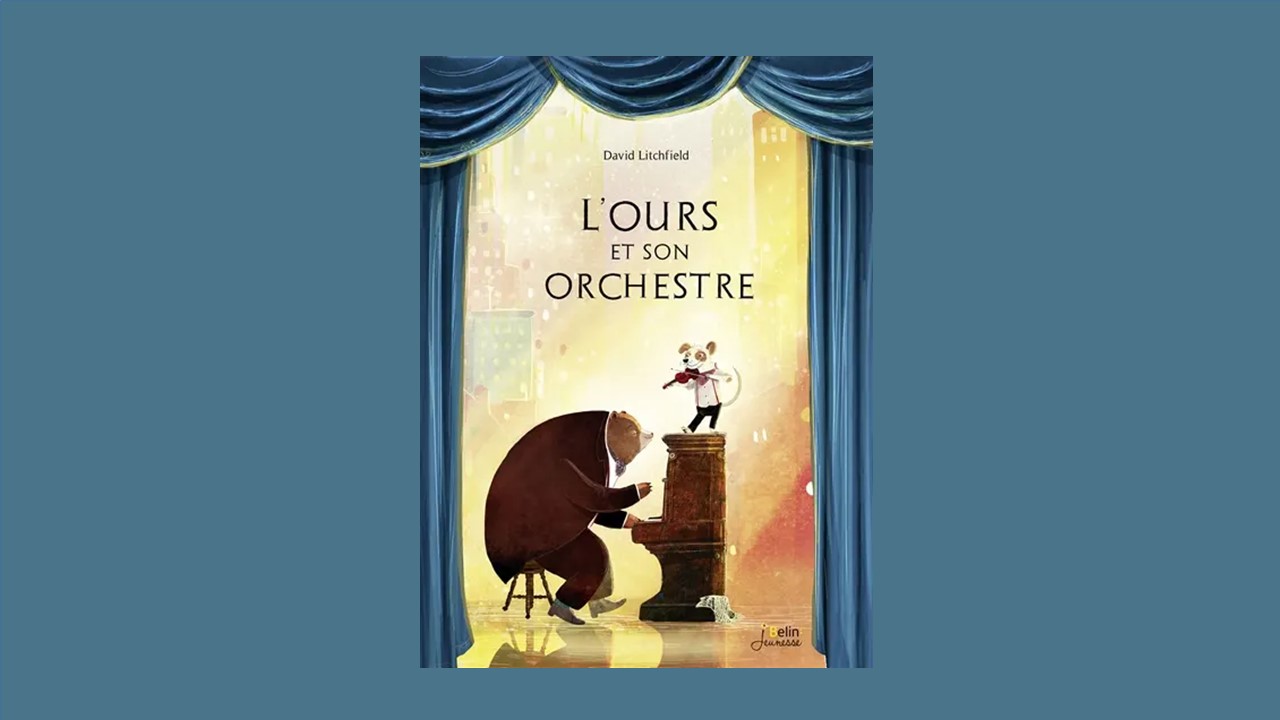 illustration d'un ours jouant du piano et d'un chien violoniste