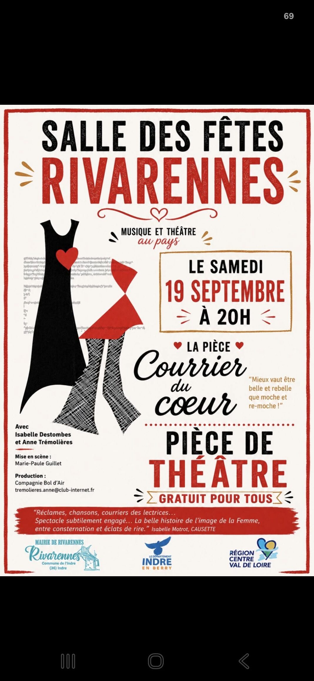 Pièce de théâtre courrier du coeur Rivarennes