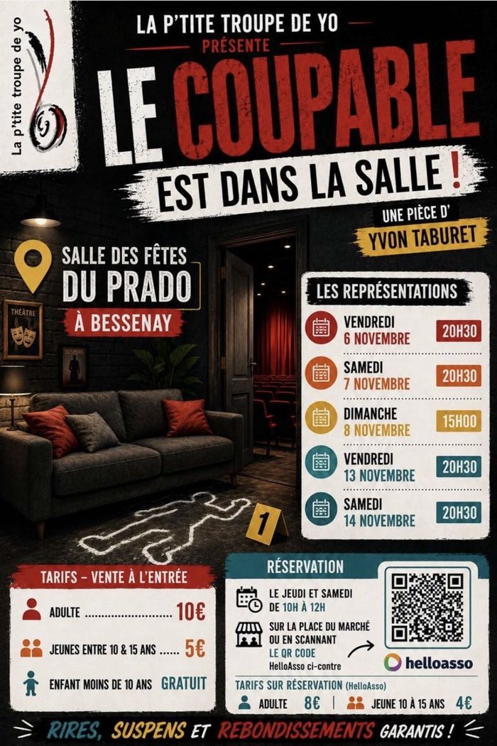 Pièce de théâtre « Le coupable est dans la salle », Salle des fêtes du Prado, Bessenay