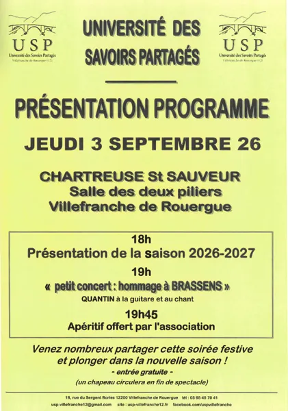 Présentation du programme de l’USP et concert Villefranche-de-Rouergue