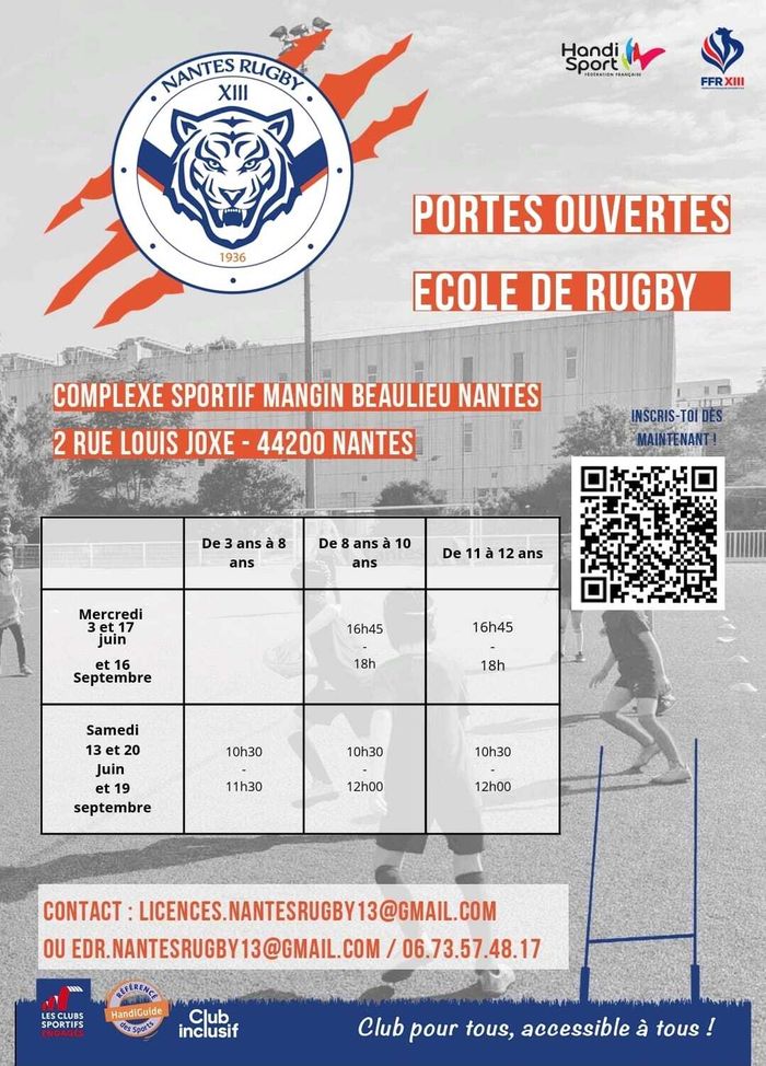 Rugby à 13 : portes ouvertes de 3 à 12 ans Complexe Sportif Mangin Beaulieu Nantes