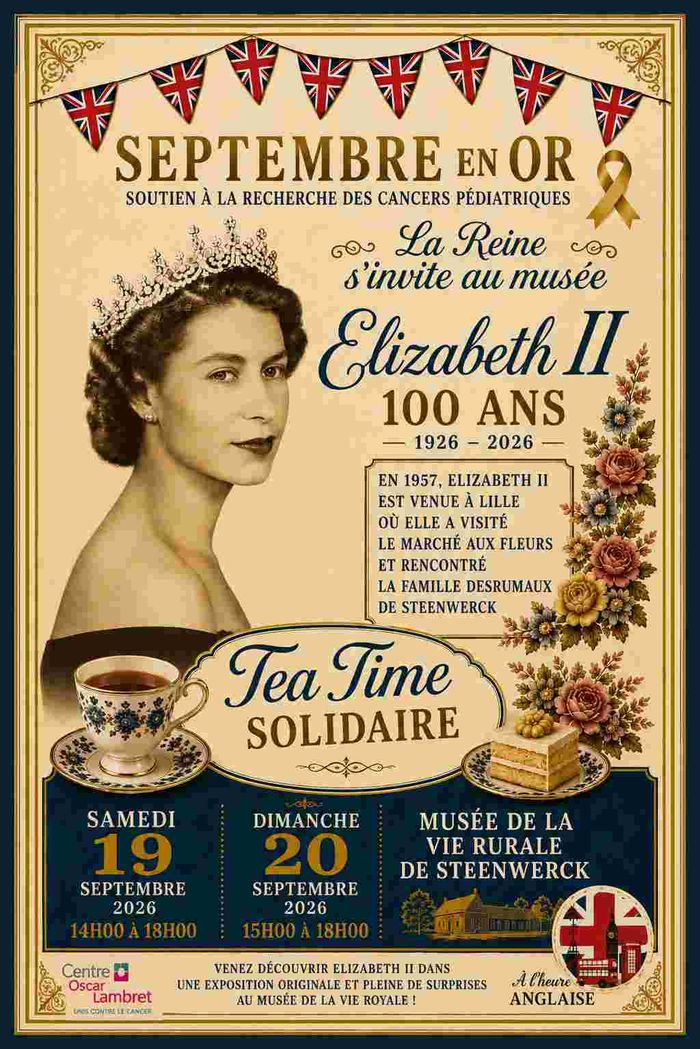 Salon de thé et exposition sur la vie royale britannique au Musée, Musée de la vie rurale, Steenwerck