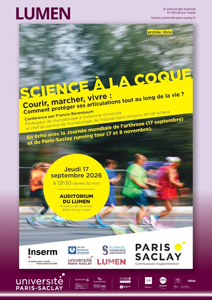 SCIENCE À LA COQUE : Courir, marcher, vivre : comment protéger ses articulations tout au long de la vie ?, Auditorium, Bâtiment Lumen, 8 avenue des Sciences à Gif sur Yvette, Gif-sur-Yvette