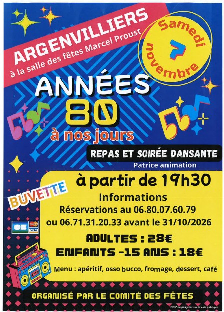 Soirée dansante Des années 80 à nos jours Argenvilliers