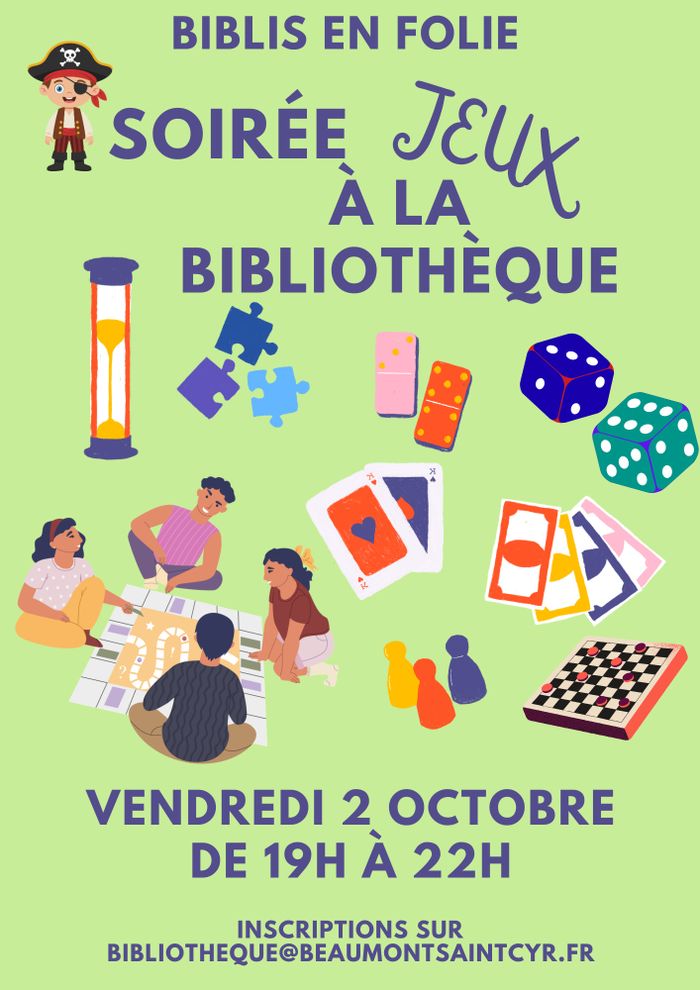 Soirée Jeux à la bibliothèque, Bibliothèque Anne Marie Duport, Beaumont Saint-Cyr