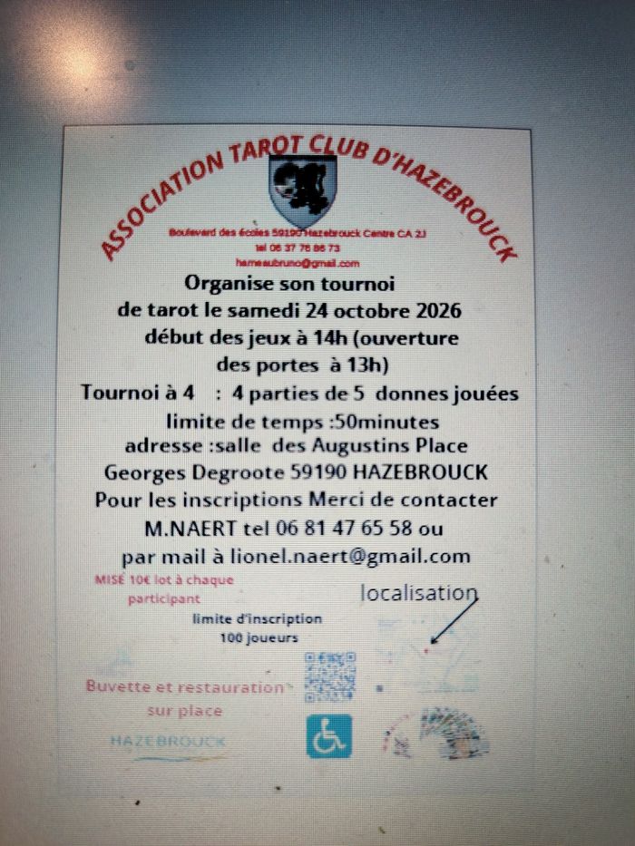 TOURNOI DE TAROT, Salle des Augustins, Hazebrouck