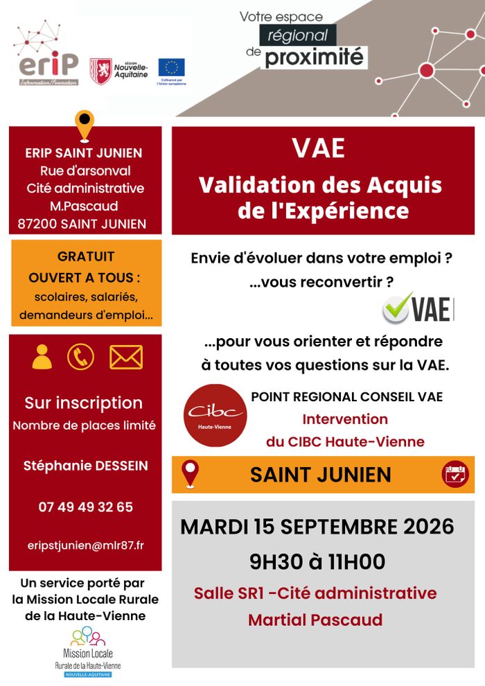 VAE – Information collective, Cité Administrative Martial Pascaud – Salle R1, Saint-Junien