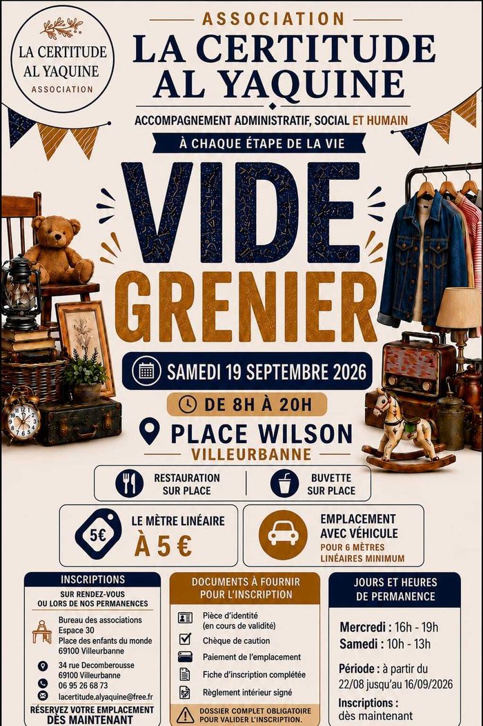 Vide grenier de l&rsquo;association La Certitude Al Yaquine, Place Wilson, Villeurbanne