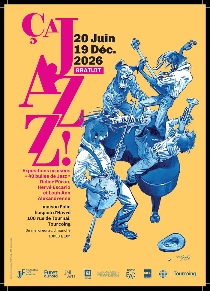 Visite libre de l’exposition ça Jazz ! « Jazz à voir » – Expositions croisées « 40 bulles de jazz » par Didier Péron & Hervé Escario et Louh-Ann, Maison Folie Hospice d’Havré, Tourcoing